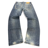 TWC Vintage Diesel Larkee Straight Jeans in verwaschenem Blau mit klassischem Five-Pocket-Design und Leder-Patch
