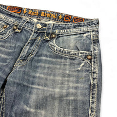 TWC Vintage Rock Revival Straight Jeans in verwaschenem Blau mit markanten Kontrastnähten und Logo-Details