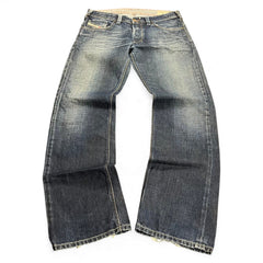 TWC Vintage Diesel Yarik Straight Jeans mit Waschung und Stickerei in Blau