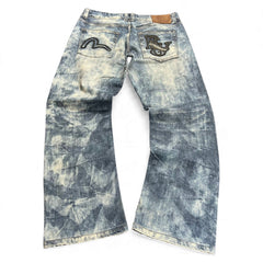 TWC Vintage Evisu KC Straight Jeans in verwaschenem Blau mit ikonischen Stickereien auf den Gesäßtaschen