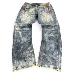 TWC Vintage Evisu KC Straight Jeans in verwaschenem Blau mit markanten Gesäßtaschen und Vintage-Waschung