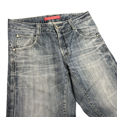 TWC Vintage Evisu Straight Jeans in verwaschenem Blau mit klassischem Five-Pocket-Design und Knopfverschluss