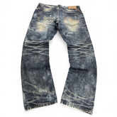 TWC Vintage Evisu Straight Jeans in verwaschenem Dunkelblau mit charakteristischem Taschen-Print auf der Rückseite