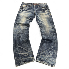 TWC Vintage Evisu Straight Jeans in verwaschenem Blau mit markanter Waschung und geradem Schnitt