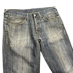 TWC Vintage Evisu Straight Jeans in verwaschenem Blau mit klassischem Five-Pocket-Design und Kontrastnähten