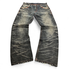 TWC Vintage Evisu Straight Jeans in verwaschenem Schwarz mit markanten Stickereien an den Vordertaschen