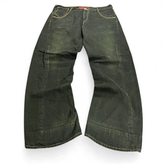 TWC Vintage Evisu Straight Jeans in verwaschenem Schwarz mit Kontrastnähten und weitem Bein