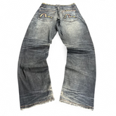 TWC Vintage Evisu Straight Jeans in verwaschenem Dunkelblau mit charakteristischem Seagull-Print auf den Gesäßtaschen