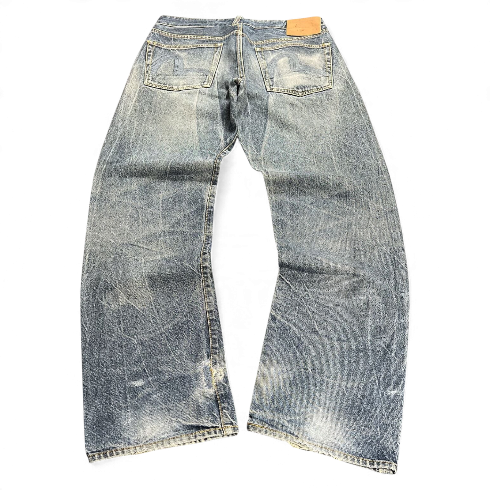 TWC Vintage Evisu Jeans mit geradem Schnitt in verwaschenem Blau mit charakteristischen Gesäßtaschen-Stickereien