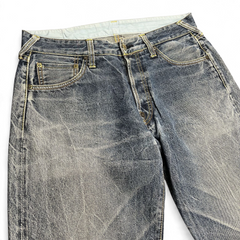 TWC Vintage Evisu Jeans mit geradem Schnitt in verwaschenem Blau aus robustem Denim mit Kontrastnähten
