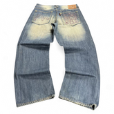 TWC Vintage Evisu Straight Jeans in verwaschenem Blau mit ikonischen Stickereien auf den Gesäßtaschen