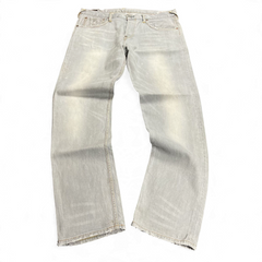 TWC Vintage Evisu Jeans in verwaschenem Hellgrau mit geradem Schnitt und ausgefransten Beinabschlüssen