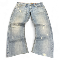 TWC Vintage Rock Revival Mitch Straight Jeans in hellblauem Denim mit Distressed-Details und weitem Bein