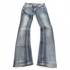 TWC Vintage Damen Y2K Bootcut Jeans in verwaschenem Blau mit auffälligen Kontrastnähten und Vintage-Waschung