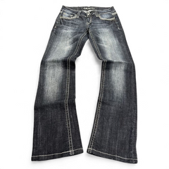 TWC Vintage Damen Y2K Bootcut Jeans in dunklem Denim mit Kontrastnähten und verwaschener Optik