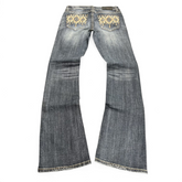 TWC Vintage Damen Y2K Bootcut Jeans in verwaschenem Blau mit aufwendigen Stickereien auf den Gesäßtaschen