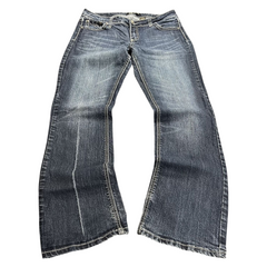 TWC Vintage Damen Y2K Bootcut Jeans in verwaschenem Blau mit Kontrastnähten und ausgestelltem Bein