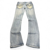 TWC Vintage Damen Y2K Bootcut Jeans in Hellblau mit aufwendigen Stickereien auf den Gesäßtaschen