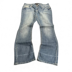 TWC Vintage Damen Y2K Bootcut Jeans in verwaschenem Blau mit Ziernähten und niedrigem Bund
