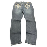 TWC Vintage Damen Y2K Skinny Jeans in Dunkelblau mit verzierten Gesäßtaschen und Strass-Stickereien