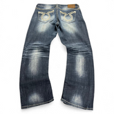TWC Vintage Damen Y2K Jeans in Blau mit geradem Schnitt und auffälligen Stickereien auf den Gesäßtaschen