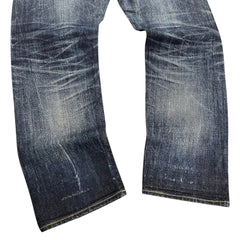 TWC Vintage Edwin Jeans aus japanischem Selvedge-Denim in verwaschenem Dunkelblau mit markanten Tragespuren