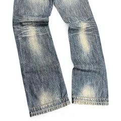 TWC Vintage Evisu KC Straight Jeans in verwaschenem Blau mit markanten Fading-Details am Oberschenkel