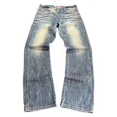 TWC Vintage Evisu KC Straight Jeans in verwaschenem Blau mit Vintage-Waschung und geradem Schnitt