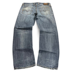 TWC Vintage Diesel Waykee Straight Jeans in blau mit verwaschener Optik und klassischem Five-Pocket-Design