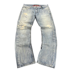 TWC Vintage Evisu Straight Jeans in hellblauem Denim mit Distressed-Optik und Rissen im Vintage-Stil