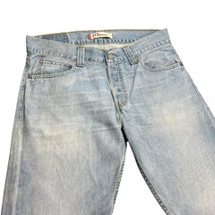TWC Vintage hellblaue 512 Bootcut Jeans mit klassischem Knopfverschluss und verwaschener Denim-Optik