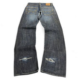 TWC Vintage Edwin Jeans aus japanischem Selvedge-Denim in Dunkelblau mit Used-Look und Distressed-Details