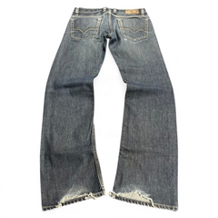 TWC Vintage Diesel Viker-R-Box Straight Jeans in blauem Denim mit Used-Look und ausgefransten Beinsäumen