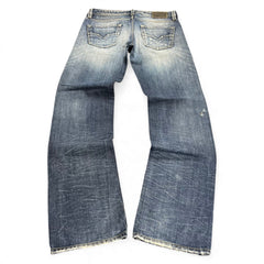 TWC Vintage Diesel Larkee Straight Jeans in verwaschenem Blau mit Used-Look und Gesäßtaschen