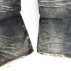 TWC Vintage Evisu Jeans mit geradem Schnitt, verwaschenem Denim-Look und ausgefransten Beinabschlüssen