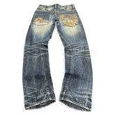 TWC Vintage Evisu KC Straight Jeans in verwaschenem Blau mit charakteristischen bemalten Gesäßtaschen