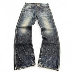 TWC Vintage Evisu KC Straight Jeans in verwaschenem Blau mit markanten Whiskering-Details und geradem Bein