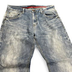 TWC Vintage Evisu KC Straight Jeans in verwaschenem Blau mit Distressed-Details und geradem Schnitt