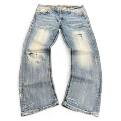 TWC Vintage Rock Revival Straight Jeans in hellblauem Denim mit Distressed-Details und Ziernähten