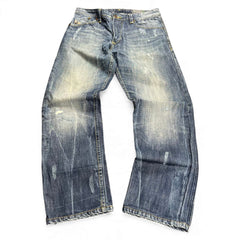 TWC Vintage Diesel Darron Straight Jeans in blau mit Used-Look und Distressed-Details