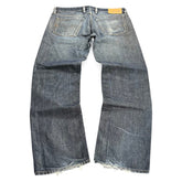 TWC Vintage Diesel Waykee Straight Jeans in verwaschenem Blau mit Used-Look und ausgefransten Beinabschlüssen