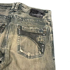 TWC Vintage Diesel Timmen Slim Jeans in verwaschenem Grün mit Lederdetails und Nieten an der Gesäßtasche
