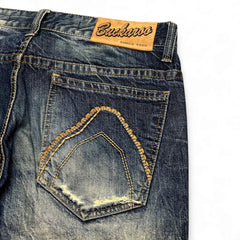 TWC Vintage Buckaroo Bootcut Jeans mit Waschung, Lederpatch und dekorativen Ziernähten an der Gesäßtasche