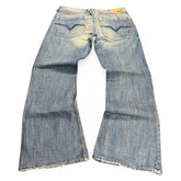 TWC Vintage Diesel Zathan Bootcut Jeans in verwaschenem Blau mit markanten Gesäßtaschen und ausgefransten Säumen