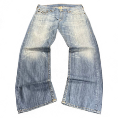 TWC Vintage True Religion Jeans mit geradem Bein in hellblauem Denim mit Used-Optik