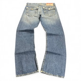 TWC Vintage True Religion Ricky Super T Jeans in blau mit markanten Kontrastnähten und Gesäßtaschen mit Klappen