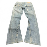 TWC Vintage Damen True Religion Joey Big T Bootcut Jeans in hellblauem Denim mit markanten Nähten und Gesäßtaschen