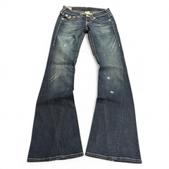 TWC Vintage Damen True Religion Joey Bootcut Jeans in verwaschenem Blau mit markanten Kontrastnähten