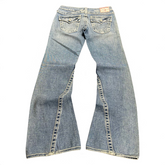 TWC Vintage Damen True Religion Disco Joey Big T Bootcut Jeans in Blau mit markanten Ziernähten und Gesäßtaschen