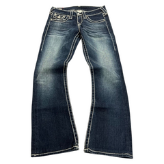 TWC Vintage True Religion Disco Becky Big T Bootcut Jeans in dunkelblauem Denim mit markanten hellen Kontrastnähten